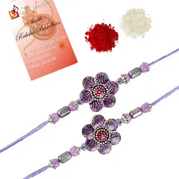 LUCKY JEWELLERY Set Of 2 Oxidised German Silver Rakhi image 4