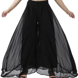 kicha Women Flared Black Georgette Trousers-picture-36