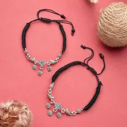 udk Trendy & Modern Alloy Silver Anklet with Cotton Thread Tie Silver, Brass Anklet-picture-10