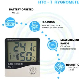 divinext TH-108 HTC Thermo-Hygro Analog Temperature and Humidity Meter HTC-1 Table Clock Digital Temperature Humidity Meter / Calendar / Clock / Alarm HTC-1 Hygrometer Pinless Analog Moisture Measurer image 2