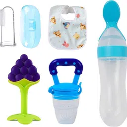 neospace Baby Fruit teether with spoon feeder, Nibbler, Fingerbrush & bib/Appron for care Teether and Feeder-picture-16