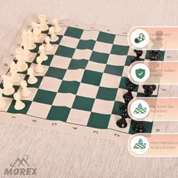 movex Morex 13.5 X 13.5 Inch Chess Vinyl Board Foldable Mat with Plastic Chess Pieces Educational Board Games image 3