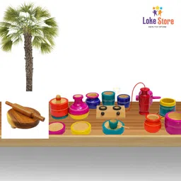 lokestore Handcrafted Wooden Kitchen Play Set for Girls ( Multi colour) image 3