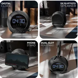 xech Digital LED Alarm Clock with Phone Holder Ellipse Black Clock image 2