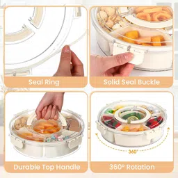 maycreate Divided Serving Tray with Lid and Handle 6 Compartment Rotating Food Platter Tray Serving Set image 4