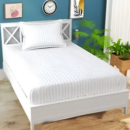 home stylish Polycotton Single Flat 240 TC Striped Bedsheet image 1