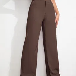 tessora Women Regular Fit Brown Cotton Blend Trousers image 4