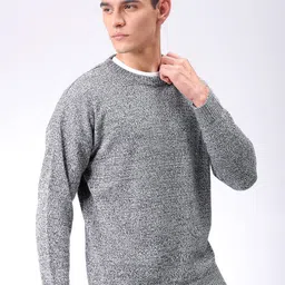 the indian garage co. Men Solid Crew Neck Black Sweater image 2