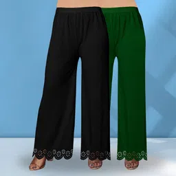 ecoundies Pack of 2 Women Straight Fit Black, Green Lycra Blend Trousers image 1
