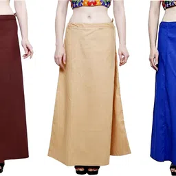 First Trend Fashions Women saree inskirt Brown beige Blue Combo Pack3 Waist46 Saya ladies underskirt Pure Cotton Petticoat-picture-25