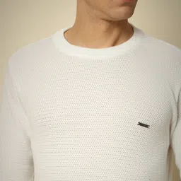 silvanus Men Solid Round Neck White Sweater image 5