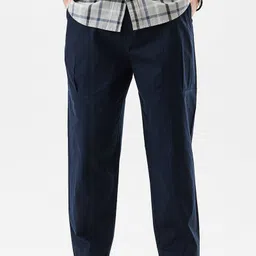 snitch Men Relaxed Dark Blue Cotton Blend Trousers-picture-10