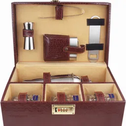 blb Borsi leathers 3 glasses brown bar set premium bottle Opener handy-GPBRC007 9 - Piece Bar Set image 4