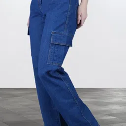 asia denim Women Loose Fit Mid Rise Dark Blue Jeans image 3