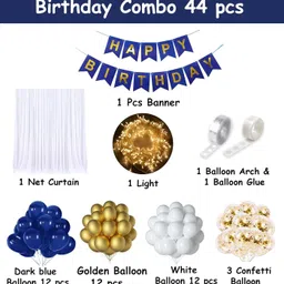groovy dudz Blue Gold and White Birthday Decoration With Net Curtain and Light image 2