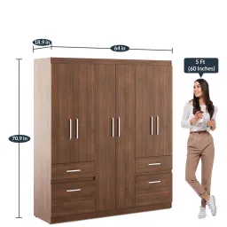 casacraft from pepperfry Katsu 6 Door Wardrobe In Walnut Rigato Colour With Drawers image 2