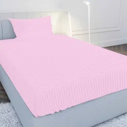 mayfair homes london Pink Solid 210 TC Cotton Single Sized Bedsheet with 1 Pillow Cover Satin Stripe 2024 Collection-picture-18