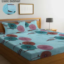 Blue Floral 300 TC Cotton Blend Double Bedsheet with 2 Pillow covers by Klotthe-picture-10