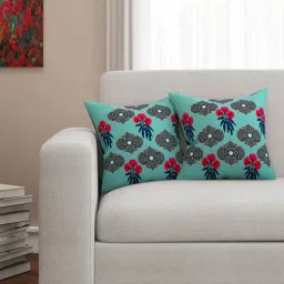 Cotton Floral Pattern 16x16 Inch Cushion Covers (Set Of 2)-image-3