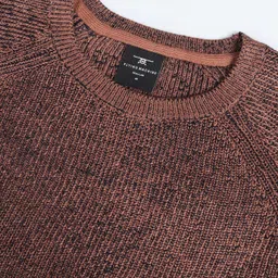 flying machine Men Self Design Crew Neck Brown Sweater image 2