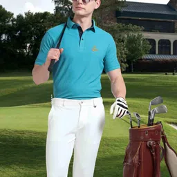 stellers Men Solid Polo Neck Polyester Blue, Green T-Shirt image 5