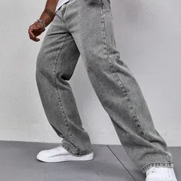 denim look Men Loose Fit Mid Rise Grey Jeans image 4