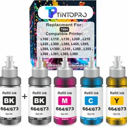 TintoPro T664 Refill Ink Compatible for Epson L130, L360, L380, L405 Printers Black + Tri Color Combo Pack Ink Bottle-image-65