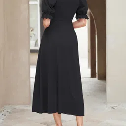 sugathari Women A-line Black Midi/Calf Length Dress image 2