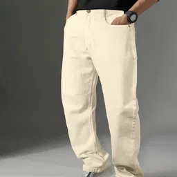 white leapard Men Relaxed Fit Mid Rise Beige Jeans-picture-14