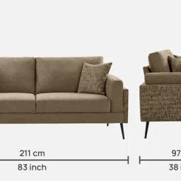 casacraft from pepperfry Cannes Fabric 3 Seater Sofa in Brown Colour image 2