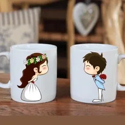 zori Valentine Special Cute Couple Proposing Printed Glossy Finished,1 Piece,330ml Ceramic Coffee Mug image 4