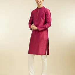 diwas by manyavar Men Solid Art Silk Straight Kurta image 5