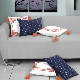 ode & cleo Off White Cotton Geometric 18x18 inches Cushion Covers (Pack of 5) image 1