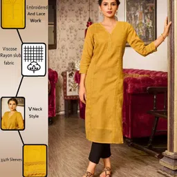 Women Embroidered Cotton Rayon Straight Kurta-image-85