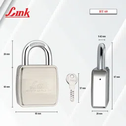 link Hi-Tech 60mm Lock | Stainless Steel Body | Hardened Shackle | Made in India Padlock image 5