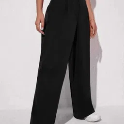 next one Women Loose Fit Black Lycra Blend Trousers image 3