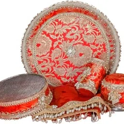 yashdev Karwa Chauth Set (Thali, Lota, Glass, Chalni, Odhni) | Mangalmayi Collection Stainless Steel-picture-29