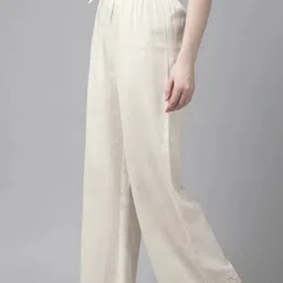 omsha Women Flared White Cotton Blend Trousers-picture-45