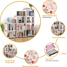 sbkx Carbon Steel Collapsible Bookshelf | Space Saving 9-Shelf Book Rack Almirah Home Metal Open Book Shelf image 3