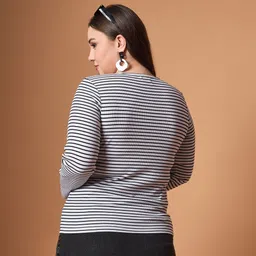 sassafras curve Casual Regular Sleeves Striped Women Black, White Top image 2