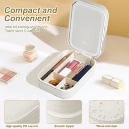 jemica Jewelry Box,Travel Jewelry Case Organizer with LED Makeup Mirror for Girls Travel Jewelry Case Vanity Box image 2