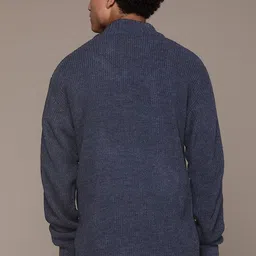 roadster Men Self Design High Neck Dark Blue Sweater image 2