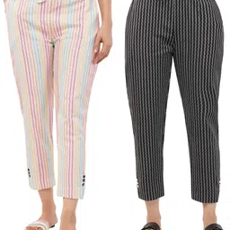 adnancollection Pack of 2 Women Regular Fit Black, Multicolor Cotton Blend Trousers-picture-15
