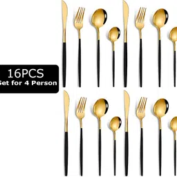 bonzeal 16 Pieces Stainless Steel Premium Black Gold Cutlery Set Stainless Steel Cutlery Set-picture-19