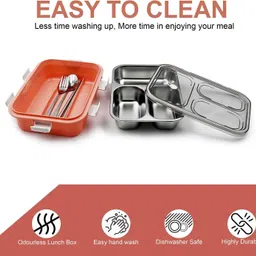 vrjk Compartment -3 Sealed Leak Proof Stainless Steel For Kid's & Adult_K1250 3 Containers Lunch Box image 4