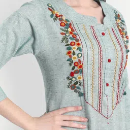 4u fashion Women Embroidered Khadi Cotton Straight Kurta image 4