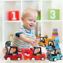 mubco 4pcs Colorful Construction Truck Playset Friction Powered Push and Go Toys Gift image 5