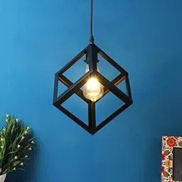 areezo Black Cube Shape Modern Design Hanging Pendant Ceiling Lamp Light for Home,Dining Room,Bedroom,Living Room,Office Decor (Bulb Not Included) (Pack of 4) Pendants Ceiling Lamp image 4