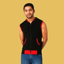 vastraart Men Solid Hooded Neck Cotton Blend Black, Red T-Shirt-picture-36