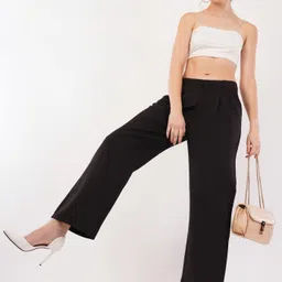 Women Loose Fit Black Cotton Blend Trousers-image-42